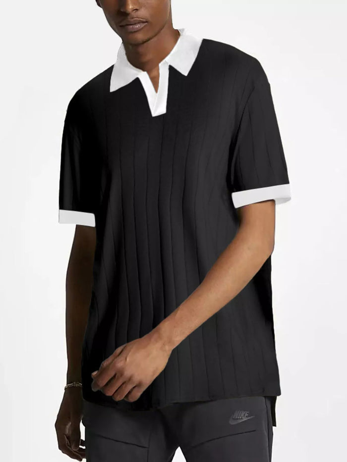 Men's Full Size Contrast Trim Short Sleeve Polo Plus Size