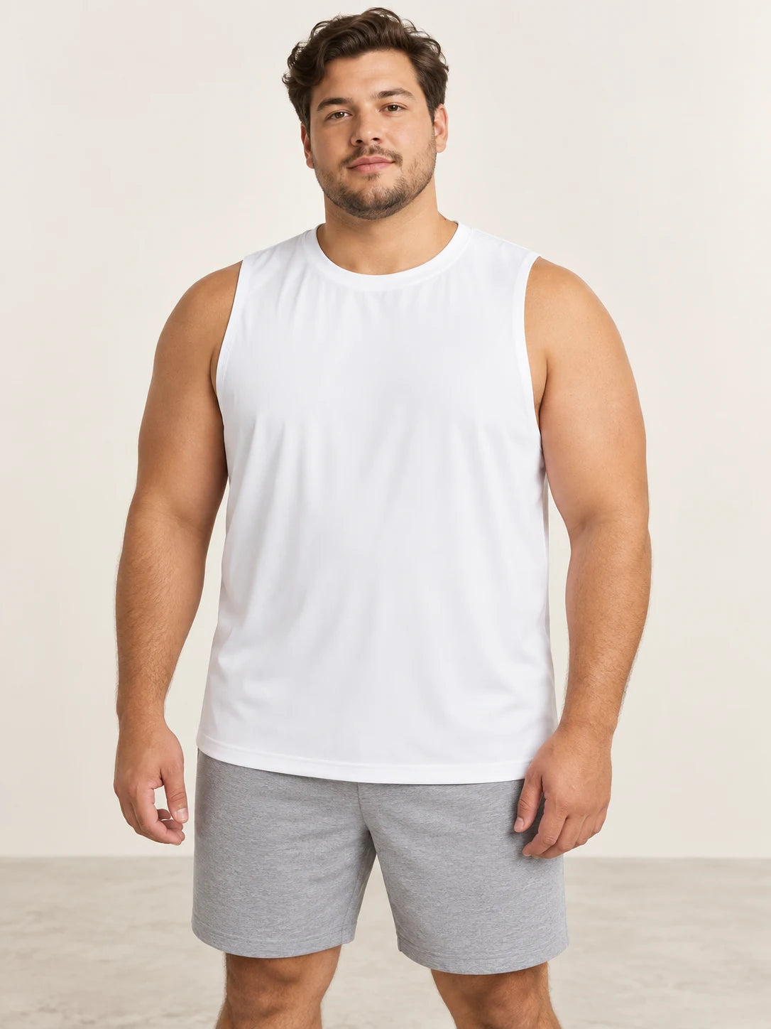 Men's Plus Size Round Neck Athletic Tank — Rururemon studio view